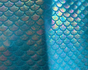 Mermaid blue neon 4 way stretch Spandex hologram Fabrics sold by the yard