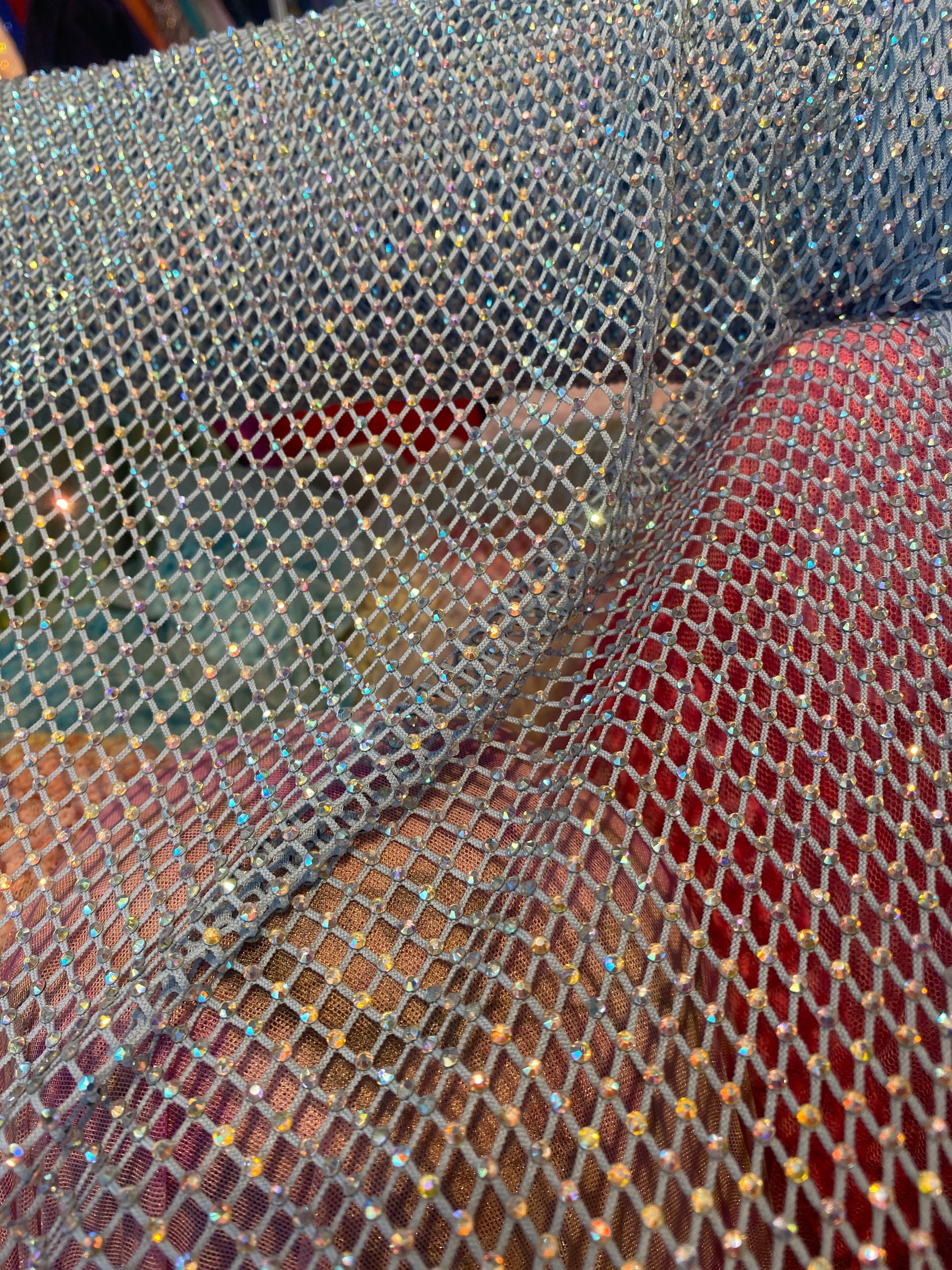 Beby Blue Fish Net With Rhinestones Iredecen Stretches for All 4 Sides ...