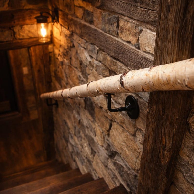 Handmade Birch Log Stair Handrail, Wall Mounted Bannister Rail - Etsy
