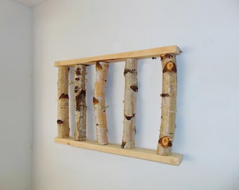 White Birch Wall Display Shelf, Rustic Tree Branch Decor