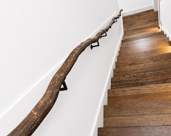 Barandilla rústica de madera para escaleras, barandilla de ramas naturales, barandilla de madera para montaje en pared, para interiores y exteriores, decoración de escaleras estilo granja.