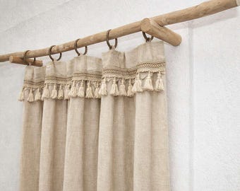 Barra de cortina rústica de madera a la deriva, tratamiento de ventanas de madera reciclada