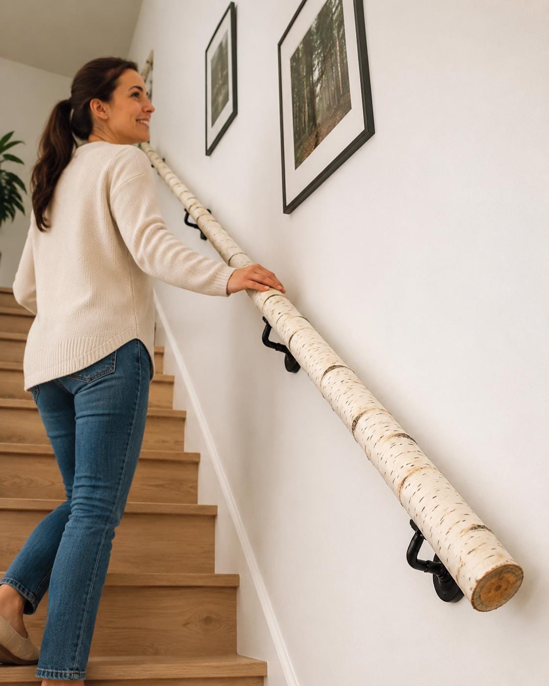 Handmade Birch Log Stair Handrail, Wall Mounted Bannister Rail - Etsy