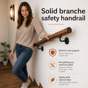 Barandilla de seguridad para escaleras / Barandilla rústica de madera / Soporte de pared a medida / Asa de ayuda para personas mayores