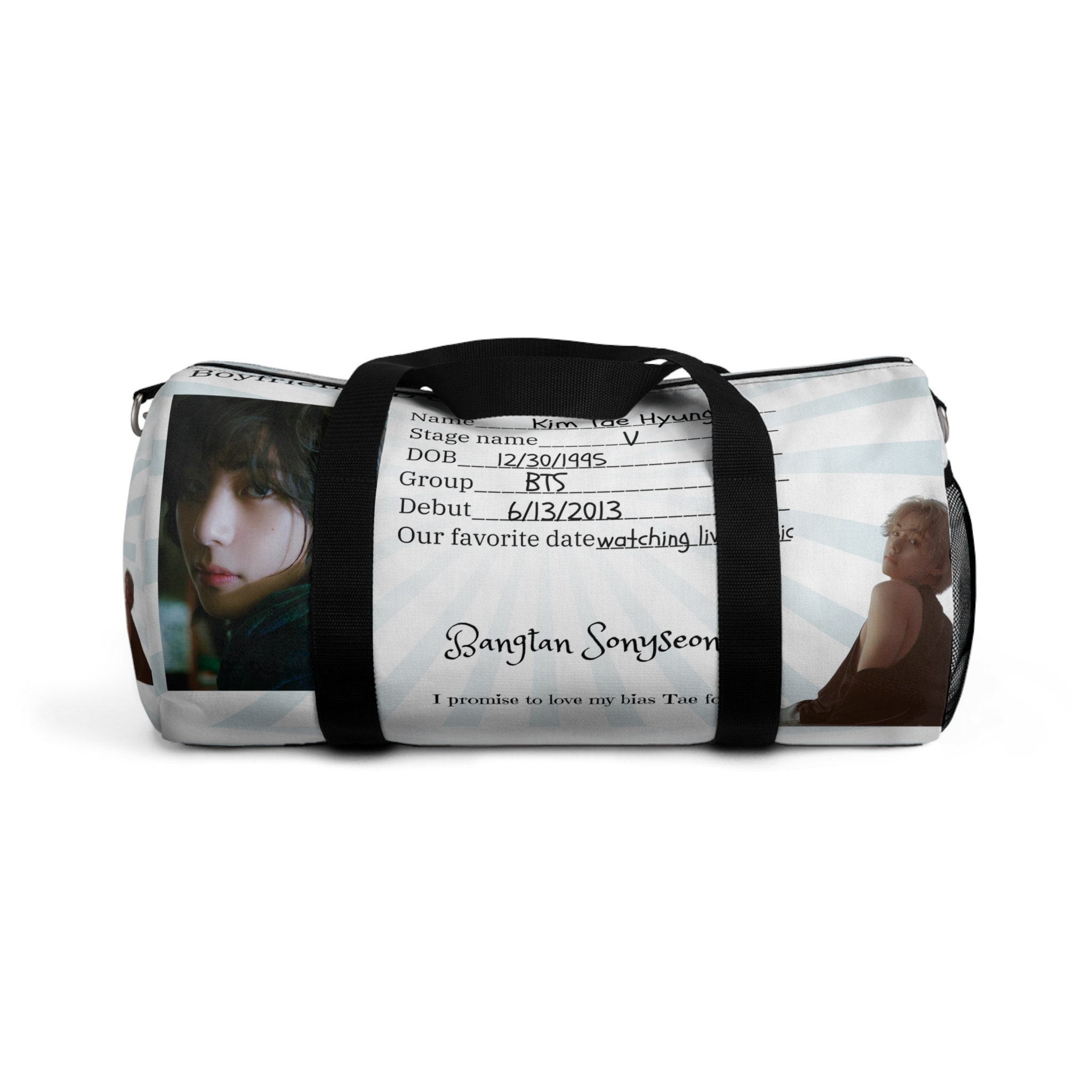 Kpop BTS Taehyung boyfriend ID Duffel Bag K pop travel bag k pop overnight bag skate bag gift for kpop fan Tae travel bag small large Etsy