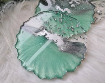 Handmade Mint Green & Silver Resin Coasters | Home Decor | Tranquil Wedding Favours |  Newhome | Housewarming Gift | Newhome | Personalised