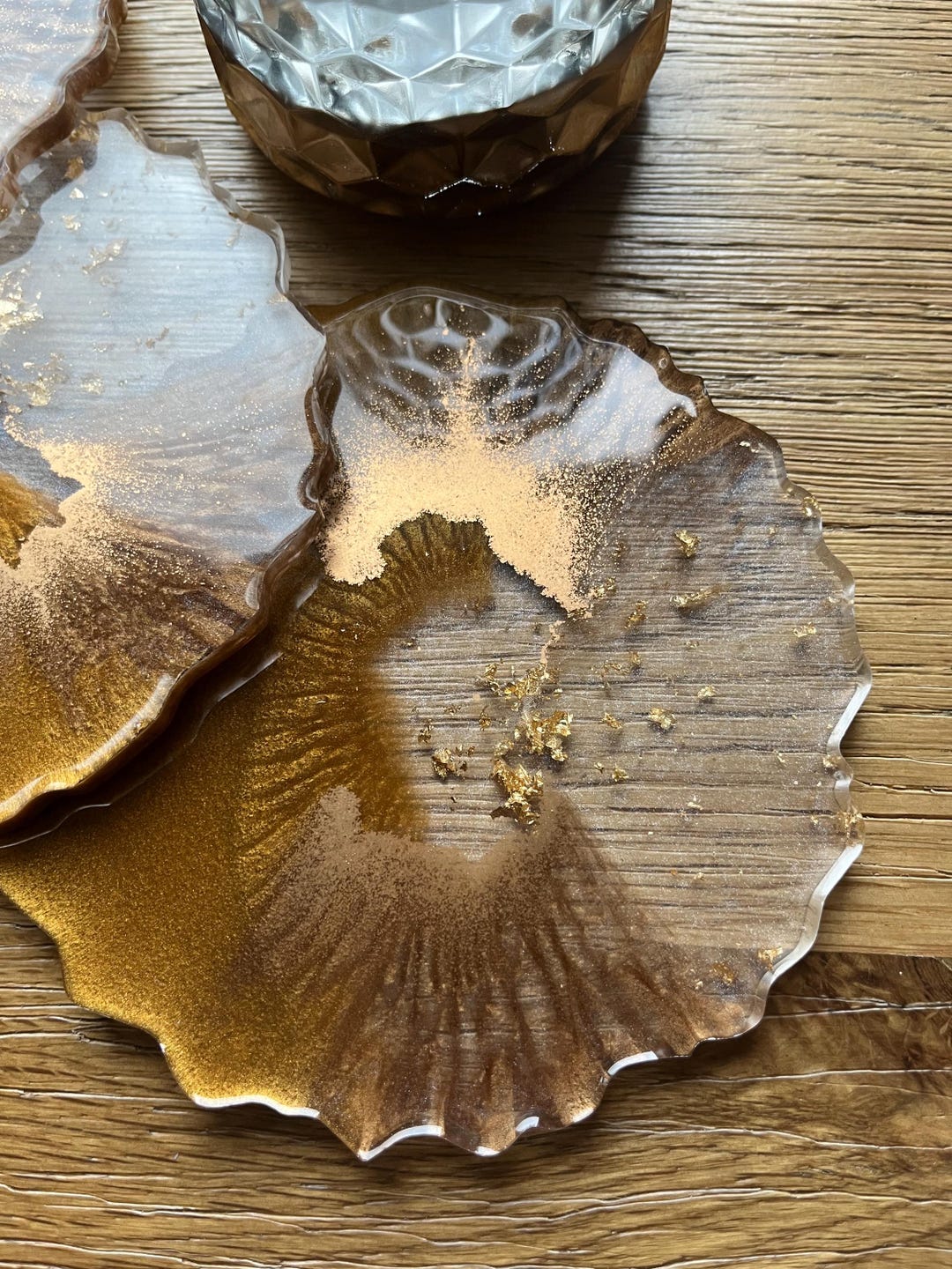 Handmade Warm Bronze & Gold Resin Coaster | Agate Geode Style | Elegant ...