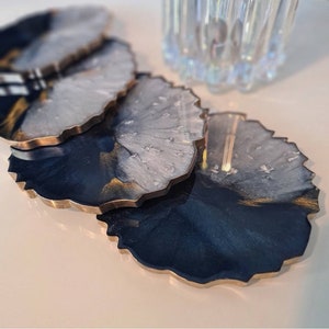 Handmade Navy Blue, Silver & Gold Resin Coaster | Midnight | Bespoke | Farmhouse Style | Decorative Tray | Home decor | Outdoor Plant Stand