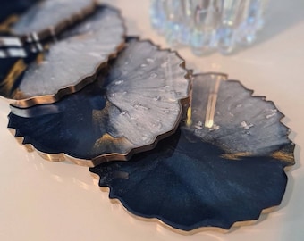 Handmade Navy Blue, Silver & Gold Resin Coaster | Midnight | Bespoke | Farmhouse Style | Decorative Tray | Home decor | Outdoor Plant Stand