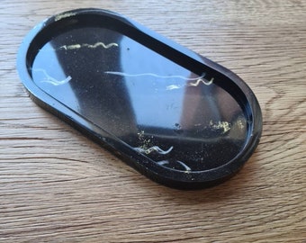 Black & Gold Resin Trinket Dish | Oval Jewellery Tray | Soap or Perfume Holder | Modern Minimalist Catchall | Wedding Birthday Gift Teachers