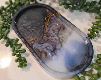Handmade Resin Trinket Dish | Grey and Blue Decor, Moonstone | Small Tool Rest Tray | Soap Dish | Dressing Table | Home decor | Minimal Home