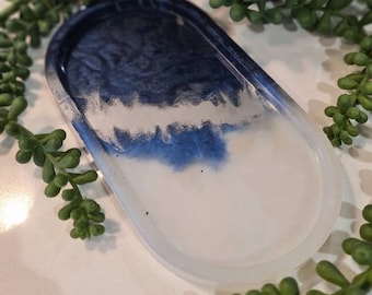 Handmade Resin Trinket Dish | Blue and Silver Decor Fountain | Small Tool Rest Tray | Soap Dish | Dressing Table | Home decor | Minimal Home