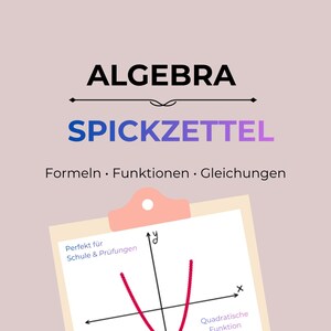 Algebra Spickzettel PDF | Formeln & Gleichungen | Mathe Formelsammlung | Funktionen, Potenzen , Logarithmen | Digital Download