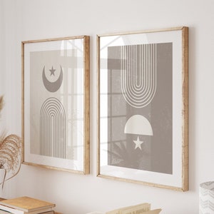 Bohemian Wall Art Set, 2 Pieces of Posters, Geometric Abstract Shapes, Printable Wall Art, Boho Home Decor Neutral, Instant Download