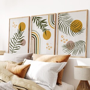 Botanical Wall Art Set, 3 Pieces of Plants Posters, Mid Century Modern Prints, Printable Wall Art, Boho Home Decor Neutral, Instant Download