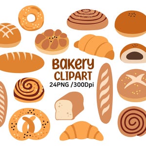 Brood clipart, bakkerij clipart, voedsel clipart set, brood illustraties, stokbrood, instant download, hoge resolutie transparante png-bestanden