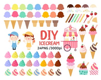 Cute Ice Cream Clipart, Summer Graphics, PNG Files (Digital Download)