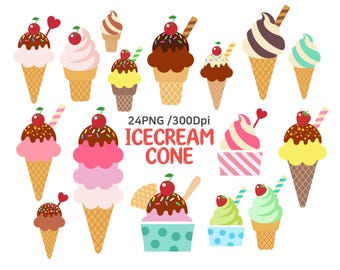 Ice Cream Clipart, Ice Cream Cone, food clip art set, summer clip art set, digital download, instant download, High resolution PNG Files