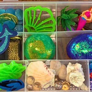 Mermaid Play Dough Sensory Box , pretend play, fun, gifts, quiet time, travel friendly, imagination
