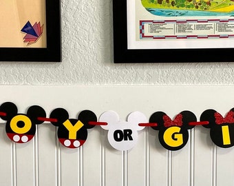 Mickey gender reveal, Mickey and Minnie gender reveal banner, Gender reveal banner, Disney baby shower, Disney gender reveal