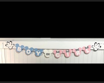 Mickey gender reveal banner, Mickey Minnie heads boy or girl banner, Boy or girl banner, Gender reveal party