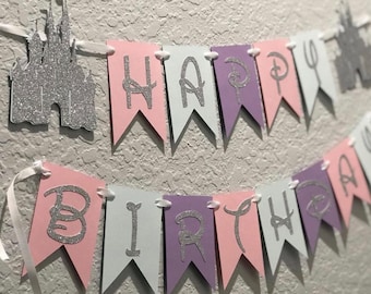 Princess birthday banner, Princess castle birthday banner, Princess party theme, Castles banner, Pink Princess banner