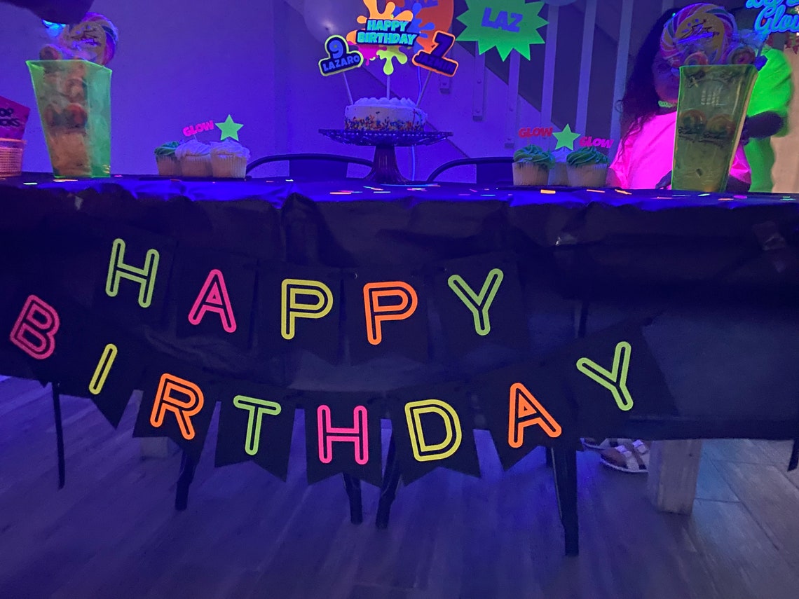Neon Glow Birthday Party Banner 90s Theme Banner - Etsy