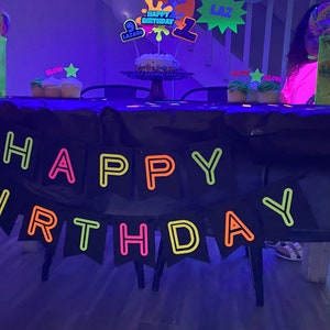 Neon Glow birthday party banner 90s theme banner