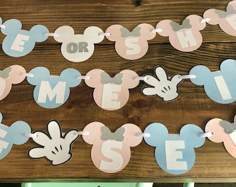 Mickey gender reveal banner, disney gender reveal, He or she mickey banner, Disney baby banner, Minnie gender reveal, Gender reveal pa