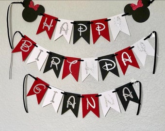 Minnie Mouse inspired with bows banner, Bows banner, Lady Mouse birthday party, kids birthday banner, red black party banner
