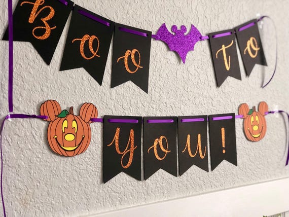Boo to You Halloween Banner, Mickey Pumpkin, Glitter Card Stock