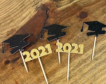 Graduation cupcake toppers, Class of 2021 cupcake topper, Graduation decor, Graduation toppers, Class of 2021 toppers, Party decor