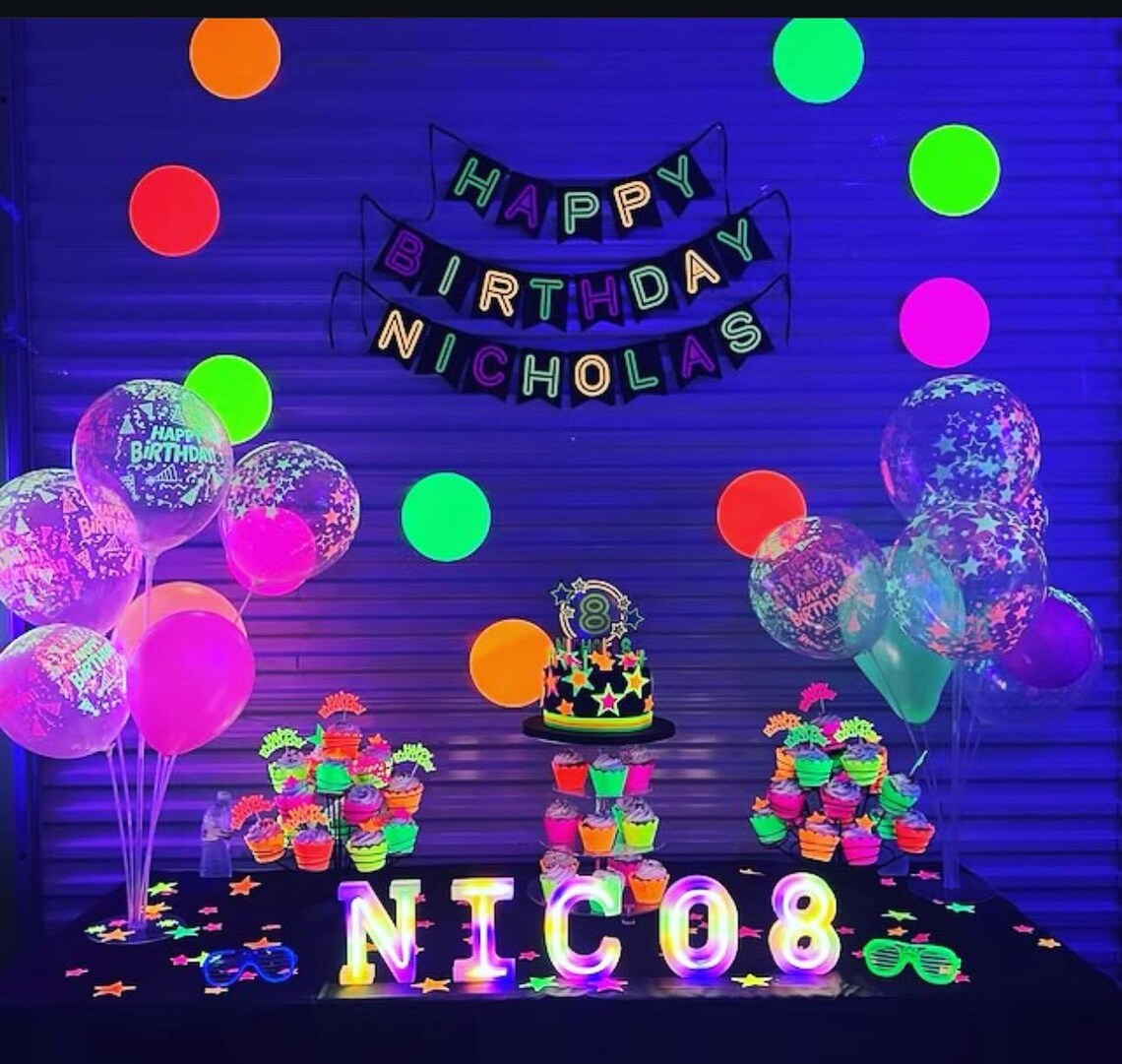 Neon Glow Birthday Party Banner 90s Theme Banner - Etsy