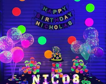 Neon Glow birthday party banner 90s theme banner