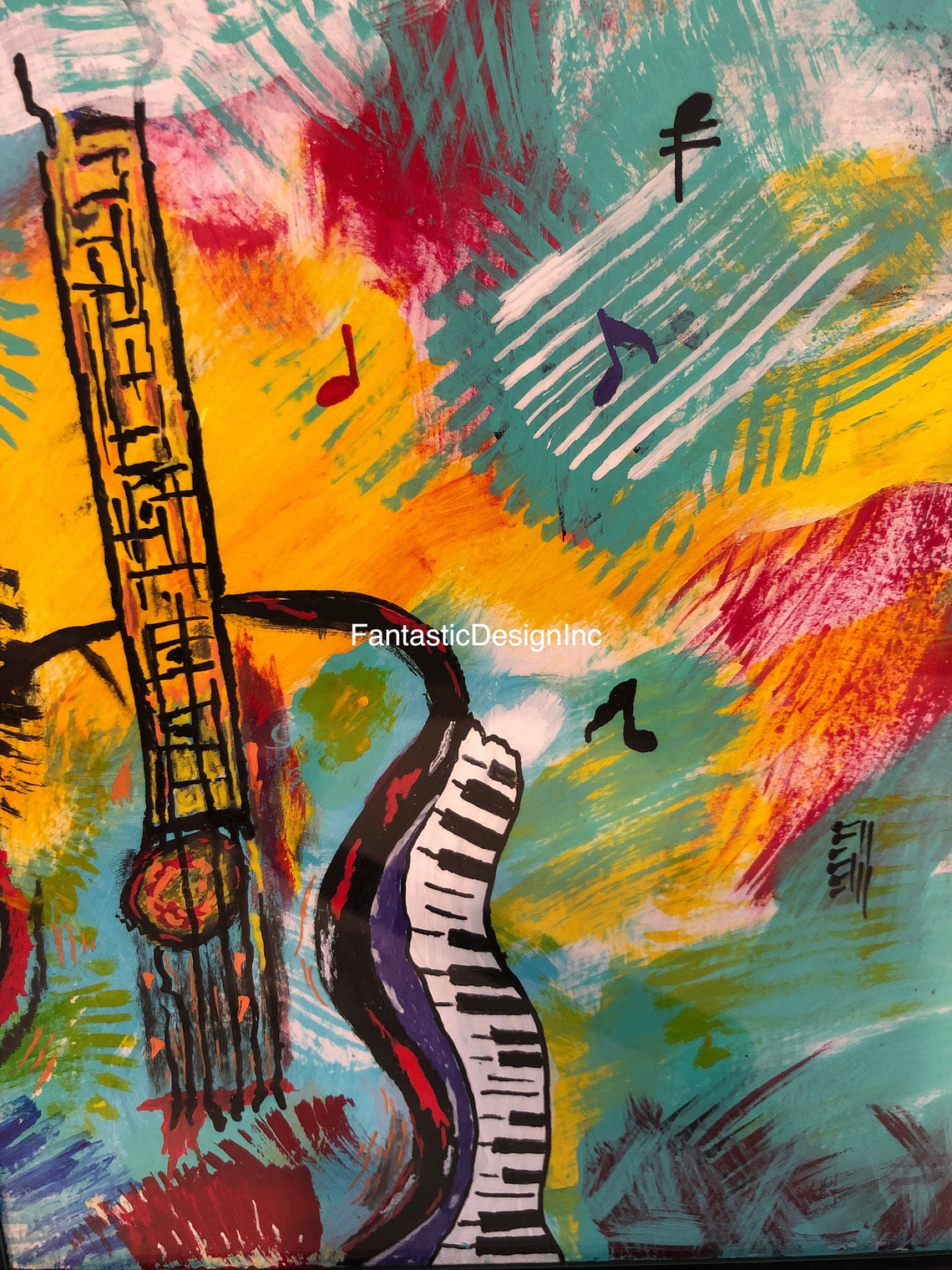 Arte abstracto de la pared de la guitarra arte de la pared | Etsy