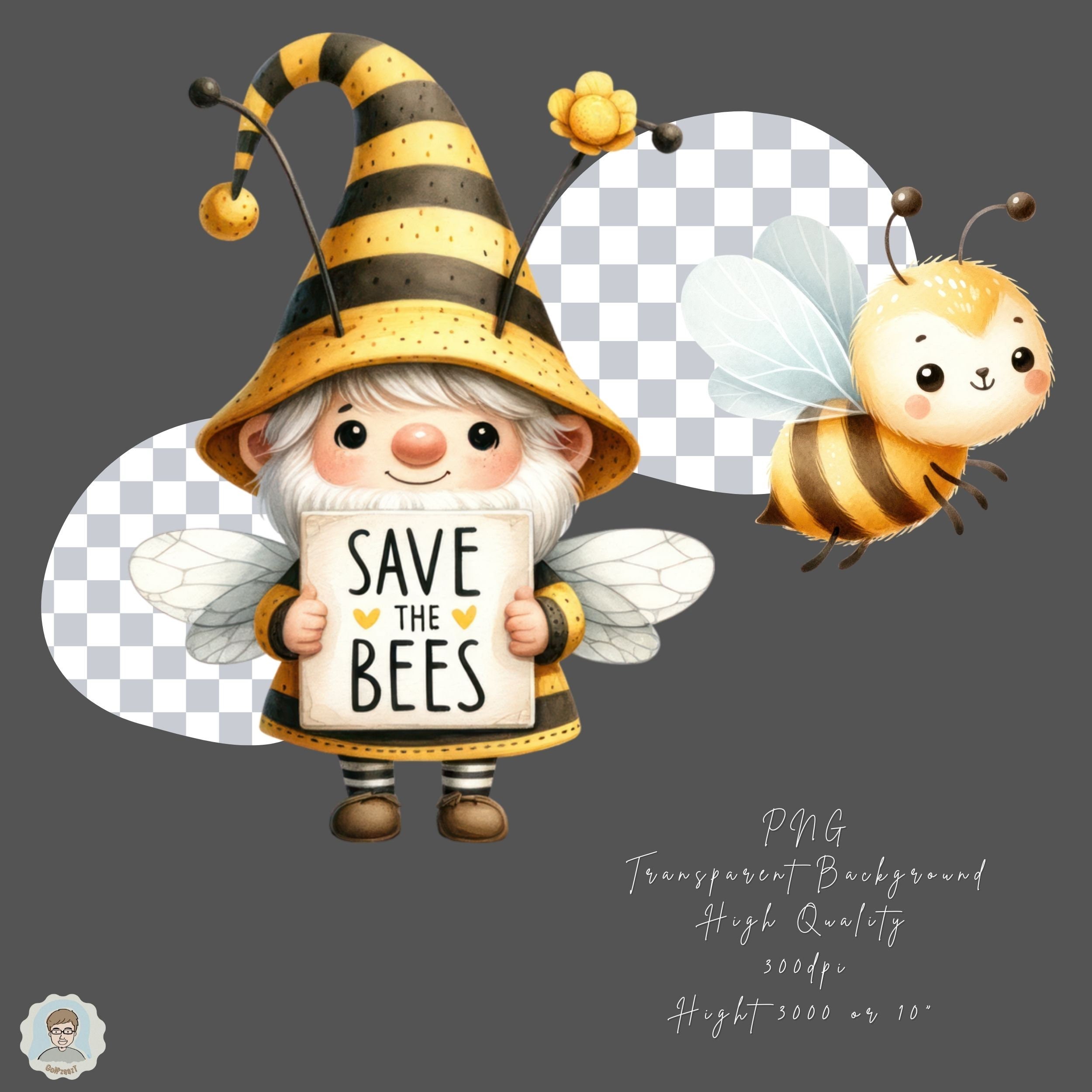 Cute Bumble Bee Gnomes Clipart, Bumble Bee Png, Honey Gnome ...