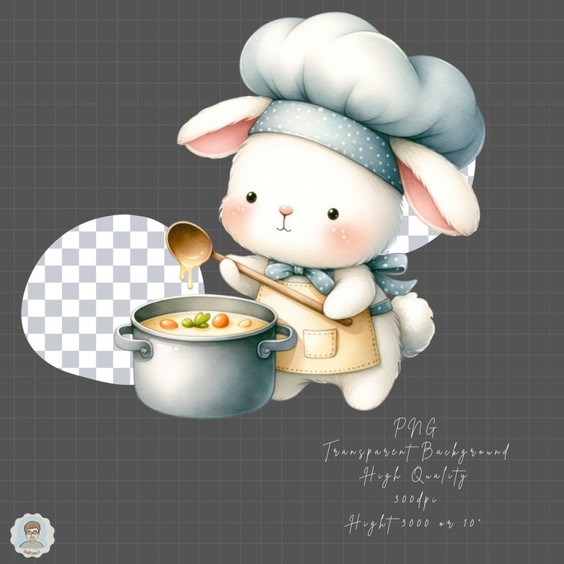 Cooked Rabbit Drawing Bunny Chef Clipart, Adorable Rabbit Cooking Pngs Collection, for ...