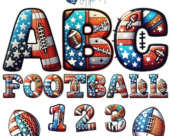 Touchdown Typography, American Football Alphabet & Numbers PNG Clipart, Patriotic American Football Alphabet Clipart, Sports Letters