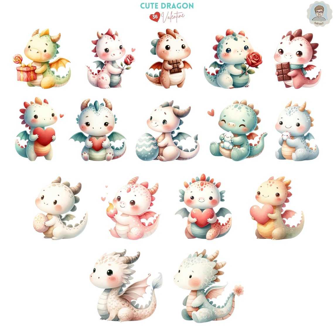 Cute Baby Dragon Valentine Clipart, Dragon Love PNG, Valentine ...