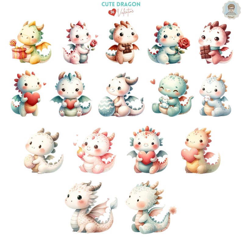 Cute Baby Dragon Valentine Clipart, Dragon Love PNG, Valentine ...