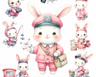 Charming Bunny Postman Watercolor Art, Cute Rabbit Nursery Decor, Bunny Mail, Baby Shower Rabbit Gift, Girl gift, Spring Rabbit Decoration