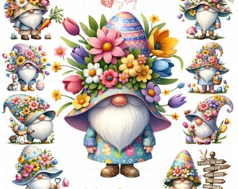 Easter Gnome clipart bundle, Spring Gnomes png, Card Making, Cute Gnome Clipart, Digital Craft, Spring Flower, Easter egg, Gift for nana