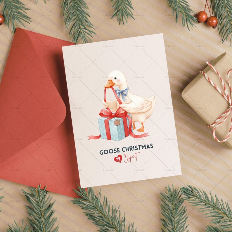 Goose Envelope Goose Christmas Watercolor Clipart Set | Cute Holiday Goose PNG Bundle ...