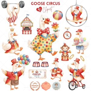 Goose Circus Watercolor Clipart Set | Cute Animal PNG Bundle for Kids ...