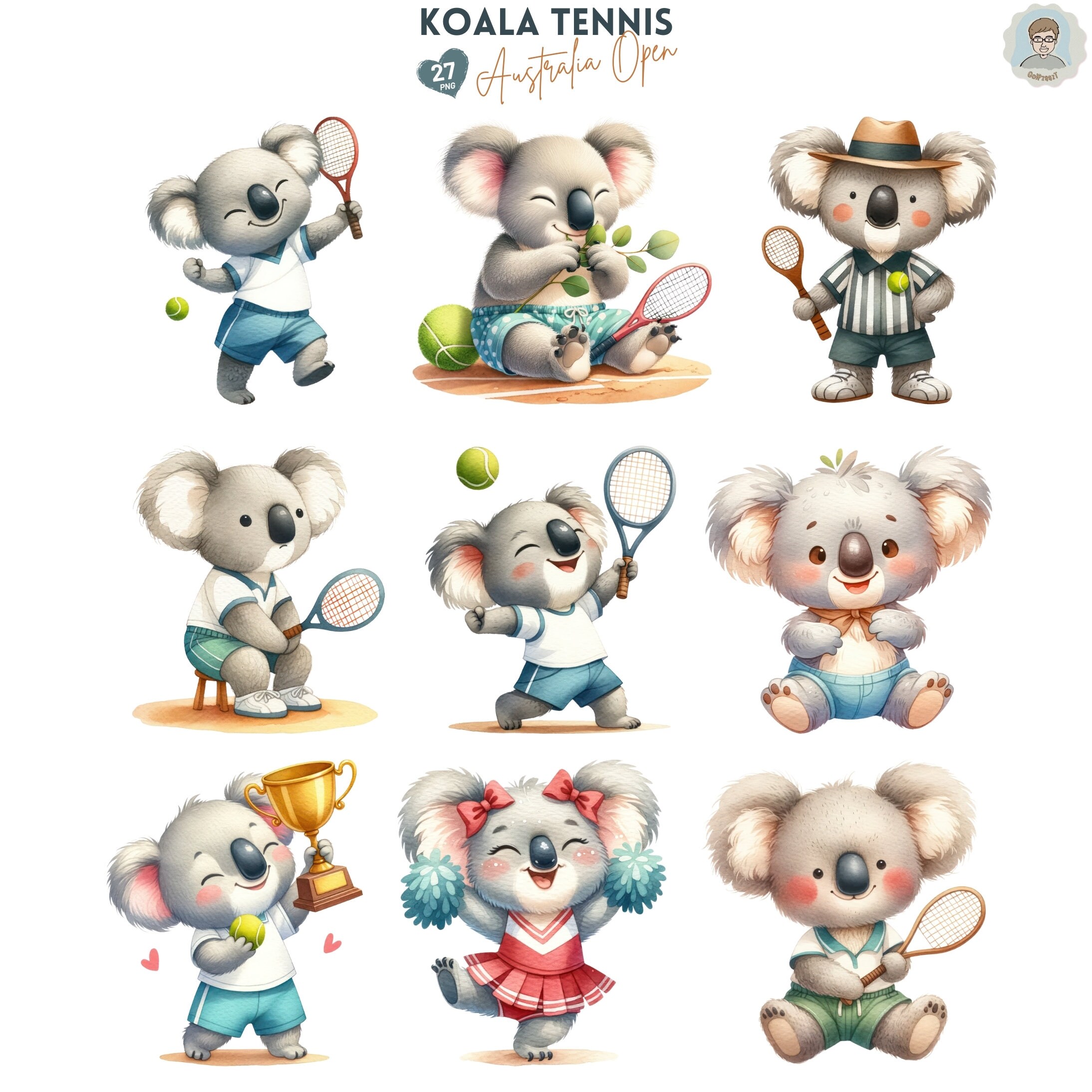 Koala Tennis Clipart Collection Cute Australian Open Themed PNG, Koala