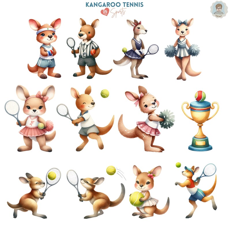 Kangaroo Tennis Clipart Collection Cute Australian Openthemed PNG