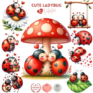 Clipart di coccinella carina per San Valentino, clipart di coccinella dell'amore, sublimazione di San Valentino, biglietto di San Valentino per bambini, decorazione per la cameretta dei bambini, clipart ad acquerello