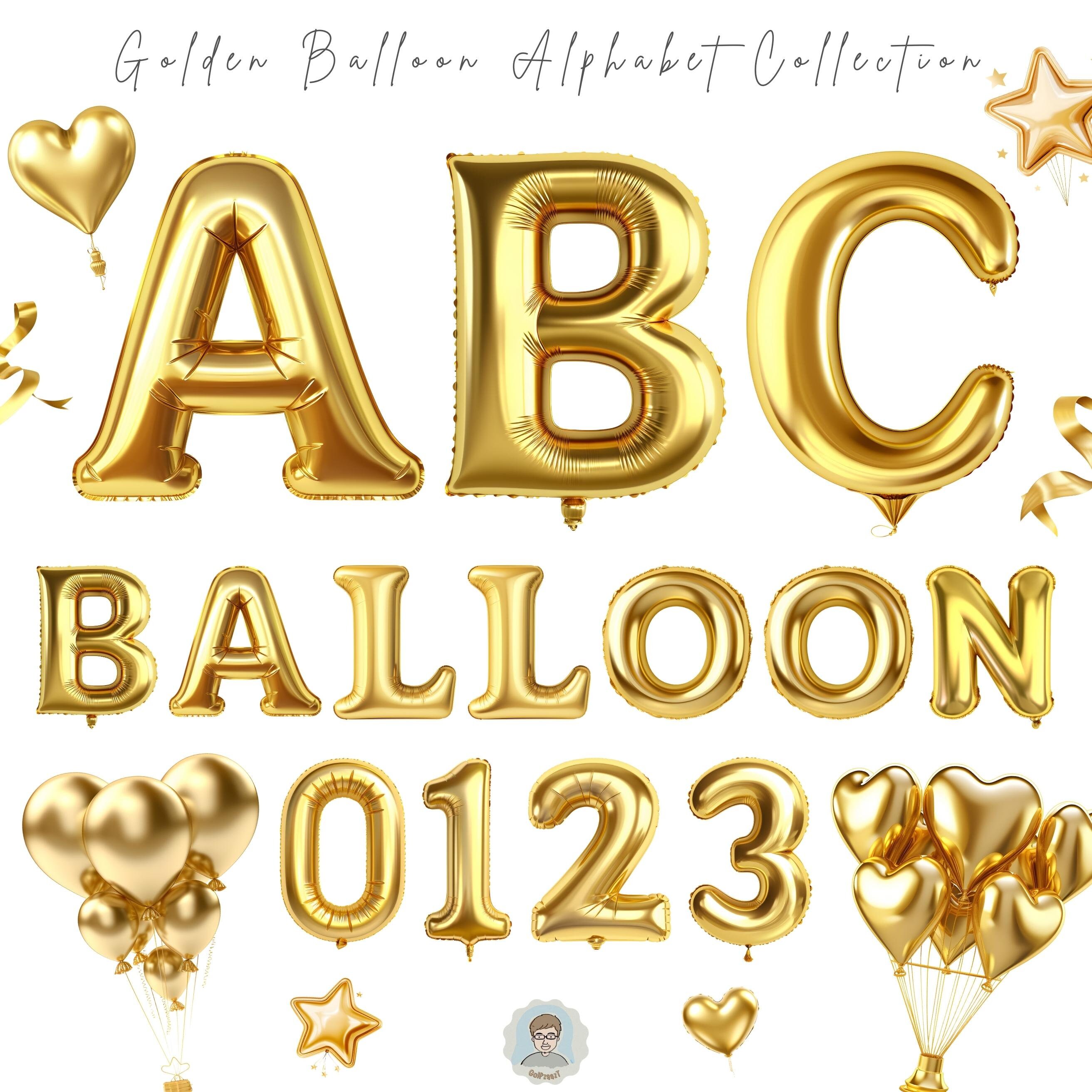 Golden Foil Letter Balloons Letter Number clipart Golden Balloon Alphabet PNG alphabet dore Decoration de ballon dor telechargement instantane Etsy France