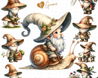 Gardening Gnomes Delight - Whimsical Clipart Collection, gnome sublimation, flowers, commercial use, Kid gift, Gift for nana, home decor