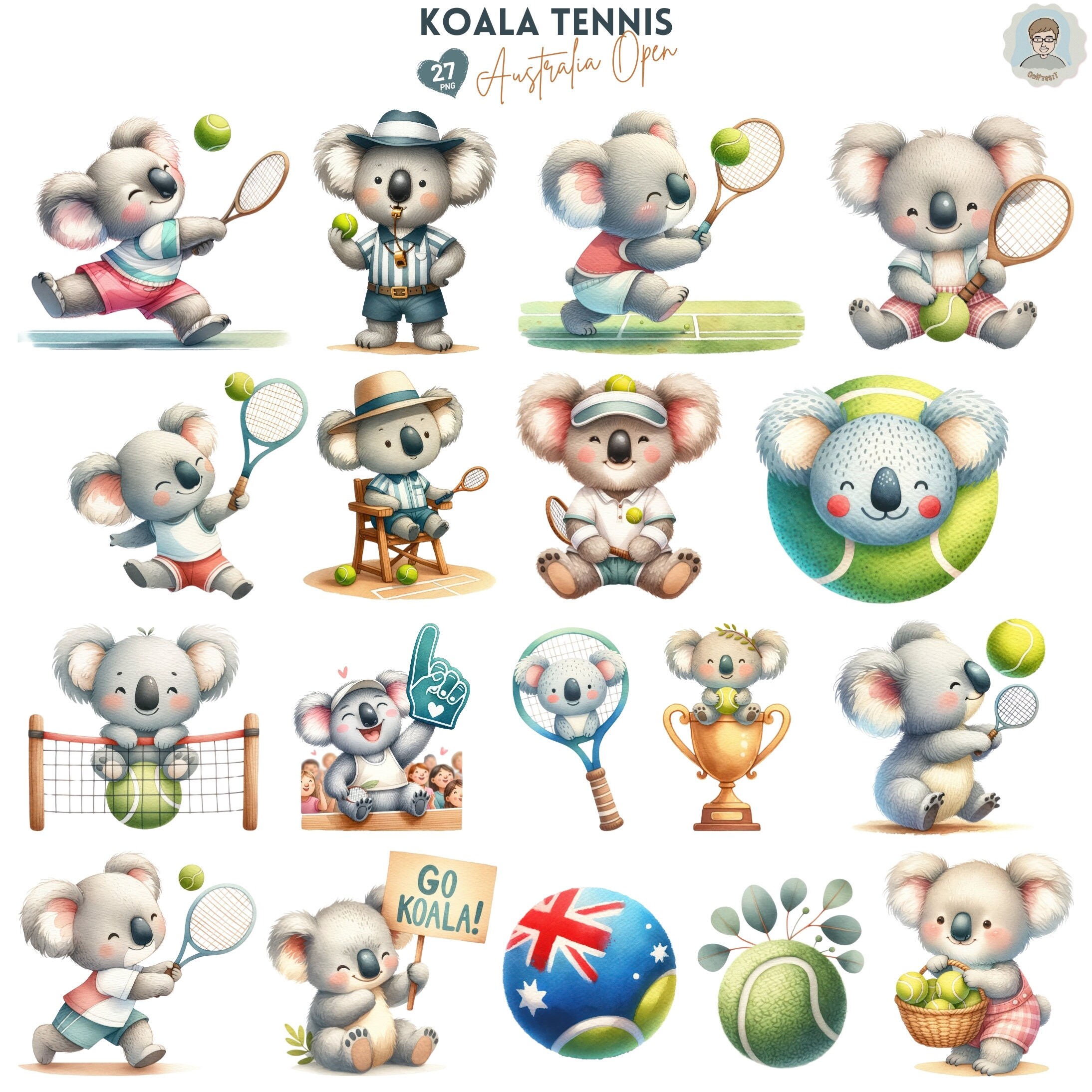 Koala Tennis Clipart Collection Cute Australian Open Themed PNG, Koala